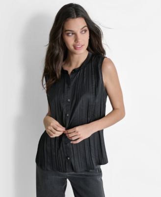 DKNY - Women's Sleeveless Button-Front Pleated Top