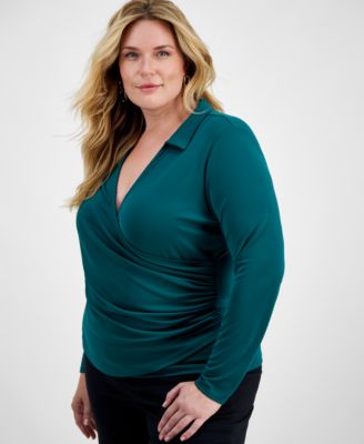 I.N.C. International Concepts - Plus Size Collared Faux-Wrap Top