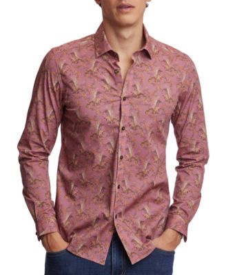 Paisley & Gray - Men's Slim Fit Long Sleeve Button-Front Dragon Print Shirt