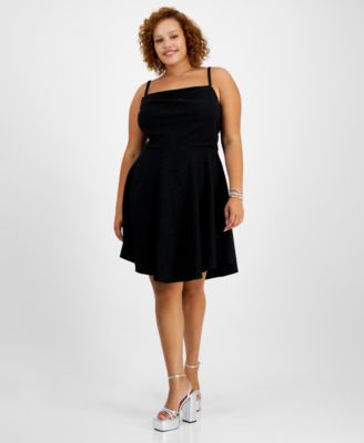 City Studios - Trendy Plus Size Square-Neck Draped Skater Dress