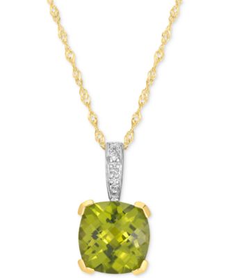 Macy's - Peridot (2 ct. t.w.) & Diamond Accent Pendant Necklace in 14k Gold, 16" + 2" extender
