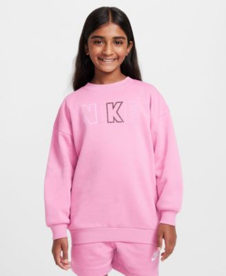 Nike - Big Girls Sportswear Club Fleece Oversized Block Logo Crewneck Sweatshirt