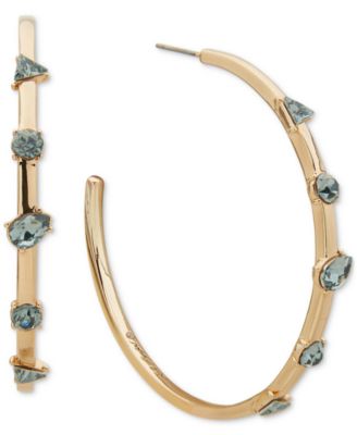 KARL LAGERFELD PARIS - Gold-Tone Medium Mixed Stone C-Hoop Earrings, 2"