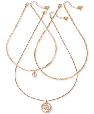 GUESS - 3-Pc. Gold-Tone Crystal Logo Pendant & Strand Necklace Set