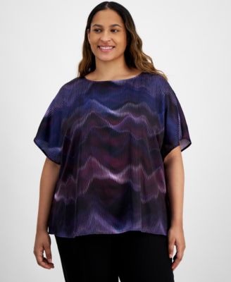 Anne Klein - Plus Size Chain-Print Dolman-Sleeve Top