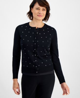 JM Collection - Petite Rhinestone Party Cardigan