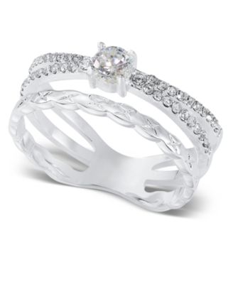 Charter Club - Silver-Tone Stone & Crystal Triple Row Statement Ring