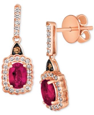Le Vian - Passion Ruby (7/8 ct. t.w.) & Diamond (1/3 ct. t.w.) Halo Drop Earrings in 14k Rose Gold