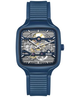 Rado - Unisex Swiss Automatic True Square Open Heart Navy Blue Rubber Strap Watch 38mm