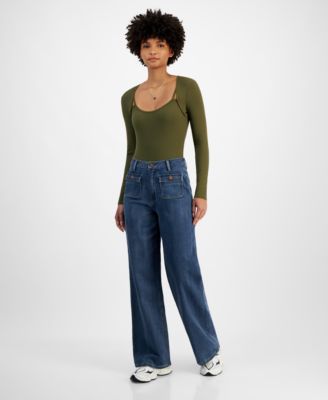 Tinseltown - Juniors' High-Rise Wide-Leg Patch-Pocket Jeans