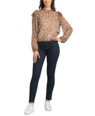 BCX - Juniors' Animal-Print High-Neck Elastic-Hem Top