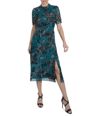 julia jordan - Women's Printed Mock-Neck Short-Sleeve Dress