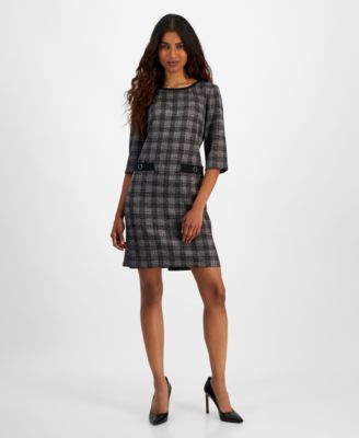Connected - Petite Plaid 3/4-Sleeve Sheath Dress