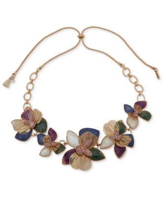 lonna & lilly - Gold-Tone Multicolored Flower Slider Necklace