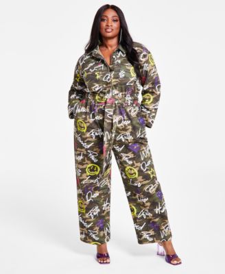 Nina Parker - Trendy Plus Size Cotton Twill Camouflage Jumpsuit