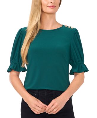 CeCe - Women's Puff-Sleeve Button-Shoulder Knit Top