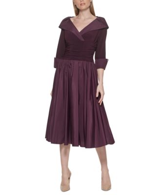 Jessica Howard - Petite Mixed Materials 3/4-Sleeve Fit & Flare Dress