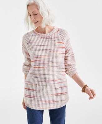 Style & Co - Petite Space-Dyed Waffle-Knit Crewneck Sweater