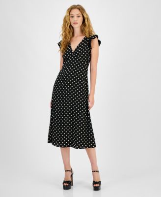 Lucy Paris - Women's Rea Dot-Print Flutter-Sleeve Midi Dress