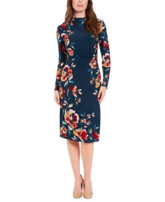 London Times - Women's Draped-Neck Long-Sleeve Dress