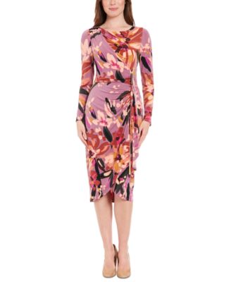 London Times - Plus Size Hardware-Trim Side-Ruched Dress