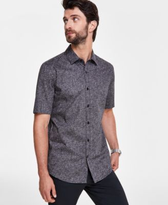 Alfani - Men's Mini Texture Grid Short-Sleeve Button-Down Shirt