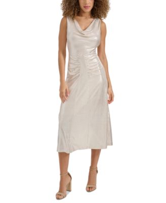 kensie - Women's Metallic-Sheen Cowl-Neck Midi Dress