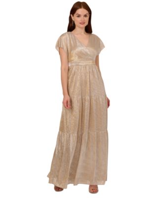 Adrianna Papell - Women's Metallic Flutter-Sleeve Gown