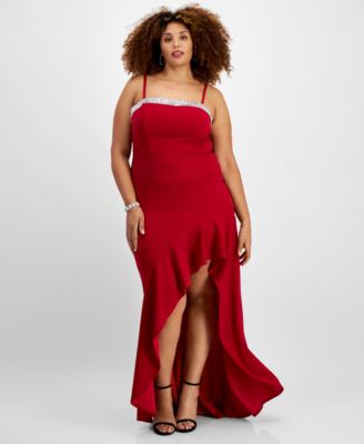 City Studios - Trendy Plus Size Rhinestone-Trim High-Low Gown