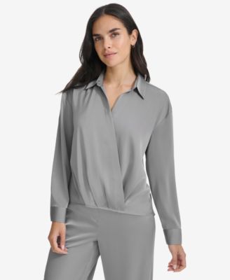 Calvin Klein - Women's Faux-Wrap Collared Shirt