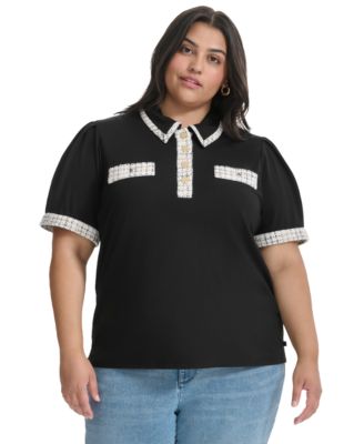 KARL LAGERFELD PARIS - Plus Size Tweed-Trim Knit Top
