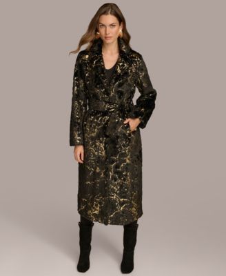 Donna Karan New York - Women's Metallic Faux Fur Belted Coat