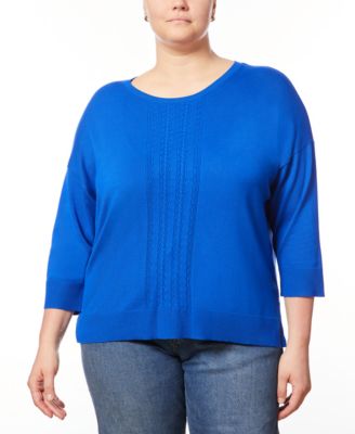 Melissa Paige - Plus Size Cable-Knit Dropped-Shoulder 3/4-Sleeve Sweater