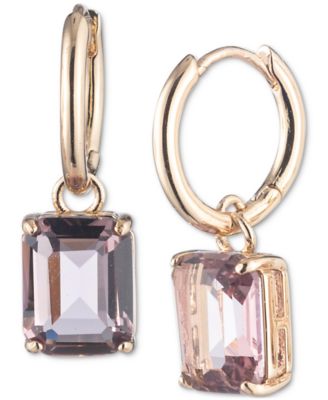 Lauren Ralph Lauren - Gold-Tone Color Rectangle Stone Charm Huggie Hoop Earrings