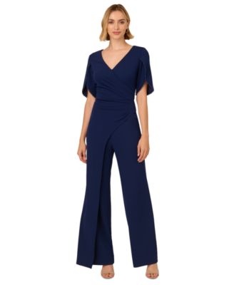 Adrianna Papell - Women's Pearl Trim Tulip-Sleeve Draped Jumpsuit