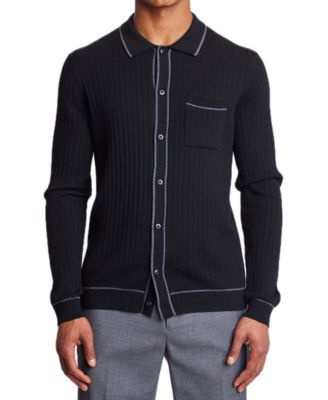 Paisley & Gray - Men's Slim-Fit Tipped Ribbed-Knit Button-Down Polo Shirt