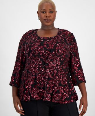 Alex Evenings - Plus Size Embroidered Sequin Elbow-Sleeve Jacket & Shell
