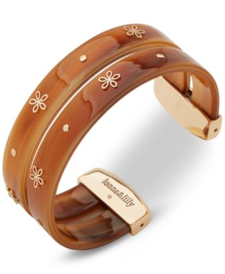 lonna & lilly - Gold-Tone Brown Flower Cuff Bracelet