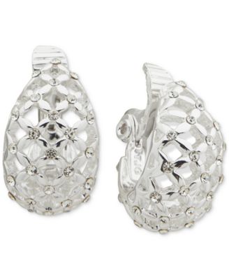 Anne Klein - Silver-Tone Crystal Mesh Button Clip On Earrings
