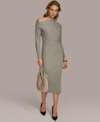 Donna Karan New York - Women's Asymmetric-Neck Rib-Knit Dress