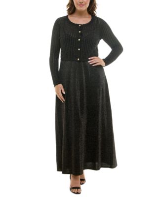Taylor - Plus Size Button-Front Sparkle Cardigan & Dress Set