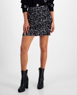 Bar III - Women's Sequin-Stretch Side-Slit Mini Skirt