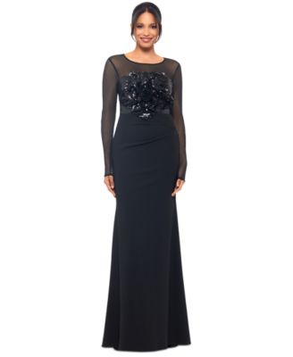 Betsy & Adam - Women's Sequined Rosette Illusion Gown