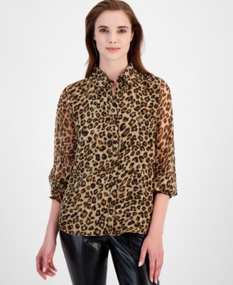 T Tahari - Women's Animal-Print Button-Front Blouse