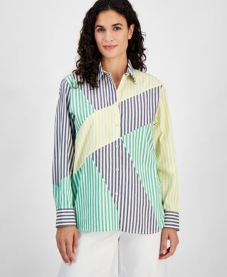 Nautica Jeans - Women's Cotton Striped Colorblocked Shirt