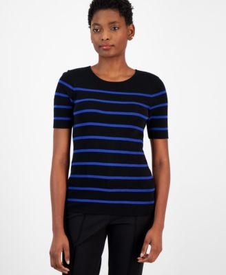 Tahari ASL - Women's Striped Short-Sleeve Knit Top