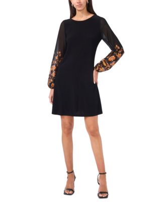 MSK - Petite Round-Neck Contrast-Long-Sleeve Shift