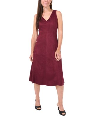 MSK - Petite V-Neck Fit & Flare Faux-Suede Midi Dress