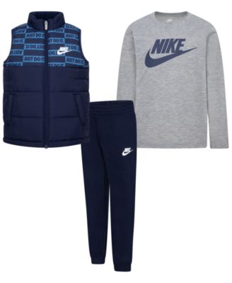 Nike - Little Boys Vest, Logo T-Shirt & Fleece Pants, 3 Piece Set