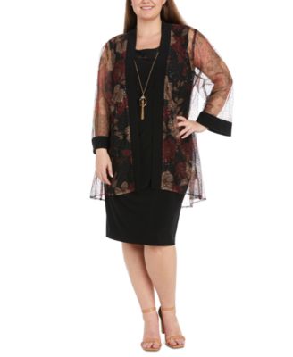 R & M Richards - Plus Size Sheer Jacket & Knee-Length Dress